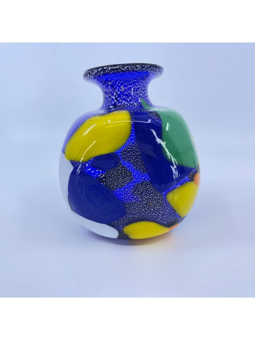 vintage hand-blown multicolor art glass 3 sided vase with abstract design read